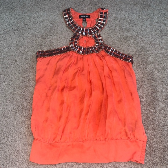 Bebe xs  Orange embellished silk halter tank top - Picture 1 of 7
